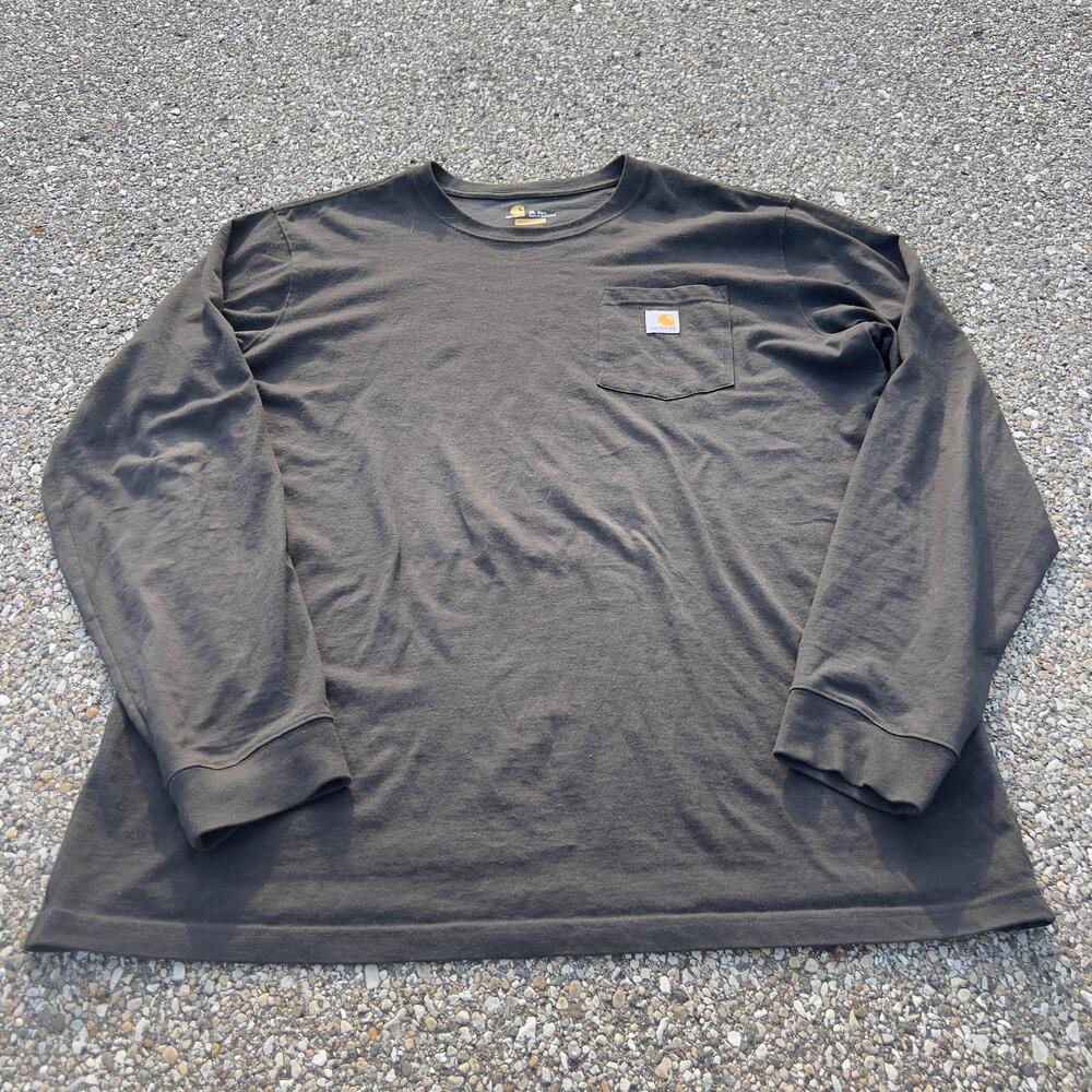 Carhartt Shirt Mens XLT Gray Long Sleeve Pocket Relaxed Fit Graphic Workwear Tee